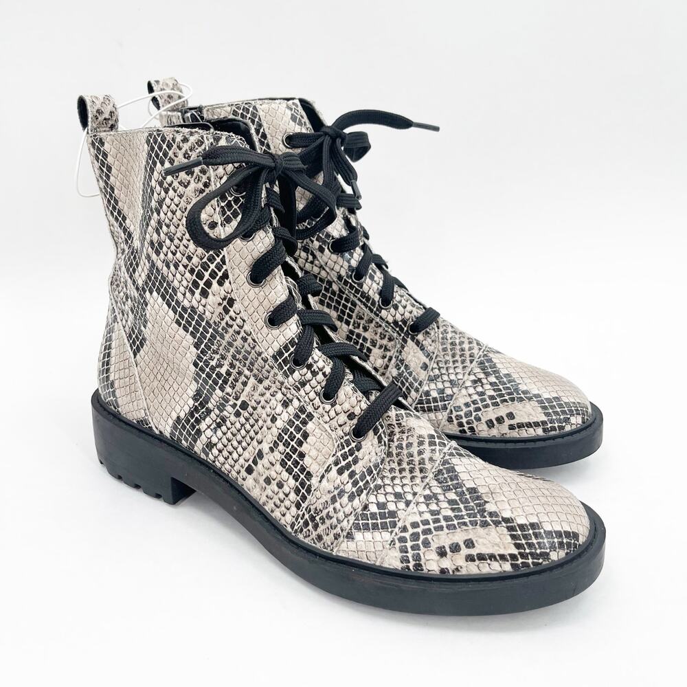 Linea Paolo Boots SZ 7 Trinity Cream Snakeskin Leather NWOT Combat Lace Up NEW